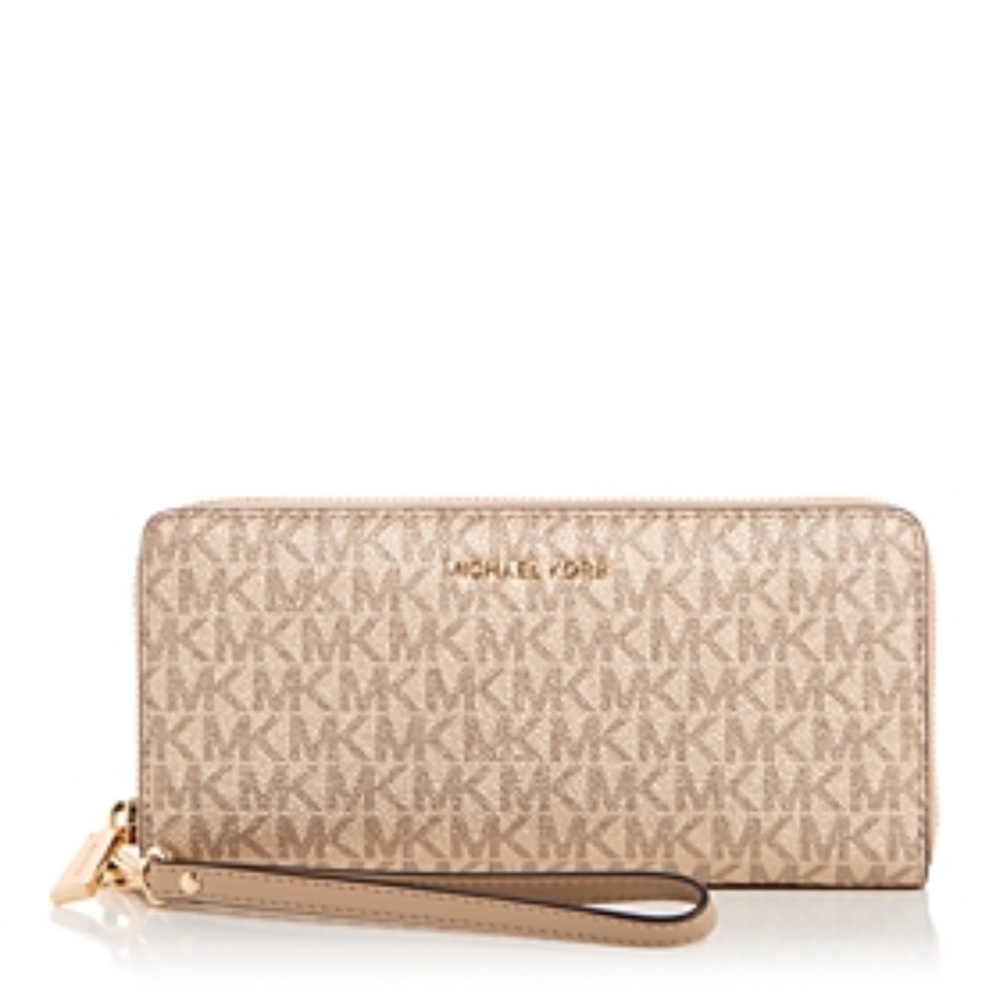 Michael Kors Jet Set Travel Continental Wallet w/ Handle, Rose Gold Metallic